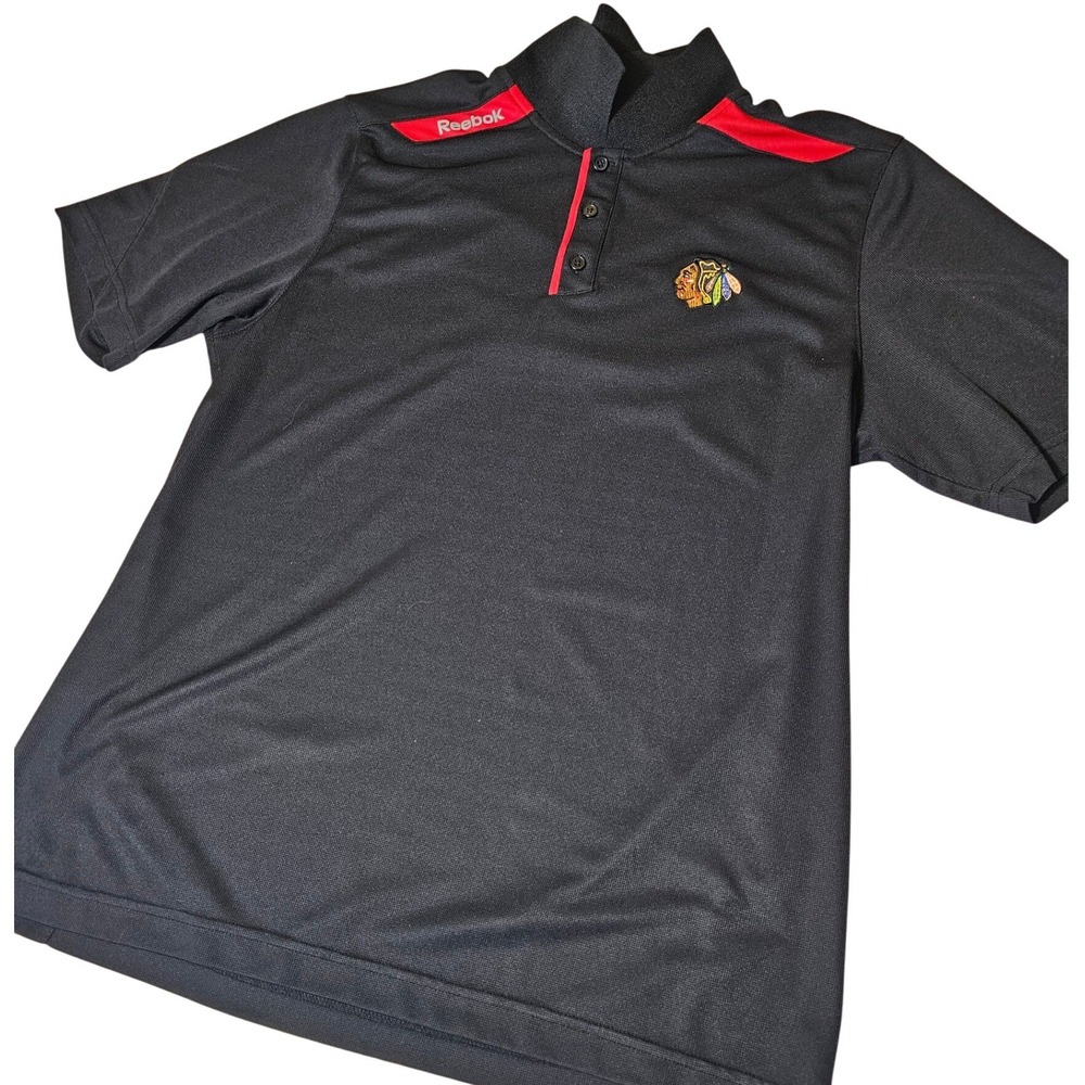 Reebok Chicago Blackhawks NHL Center Ice Polo Shirt Mens Large Black PlayDry